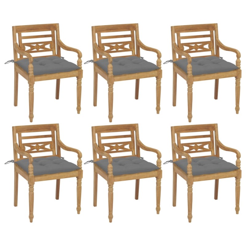 Batavia-Stühle mit Kissen 6 Stk. Massivholz Teak