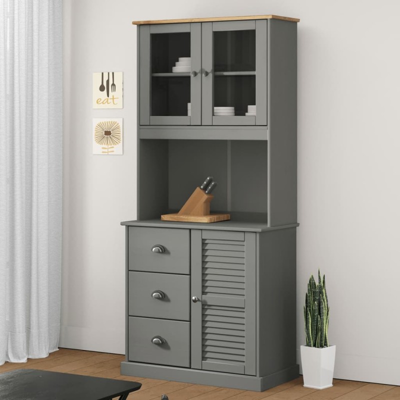 vidaXL Highboard VIGO Grau 78x40x175 cm Massivholz Kiefer vidaXL Highboard VIGO Grau 78x40x175 cm Massivholz Kiefer