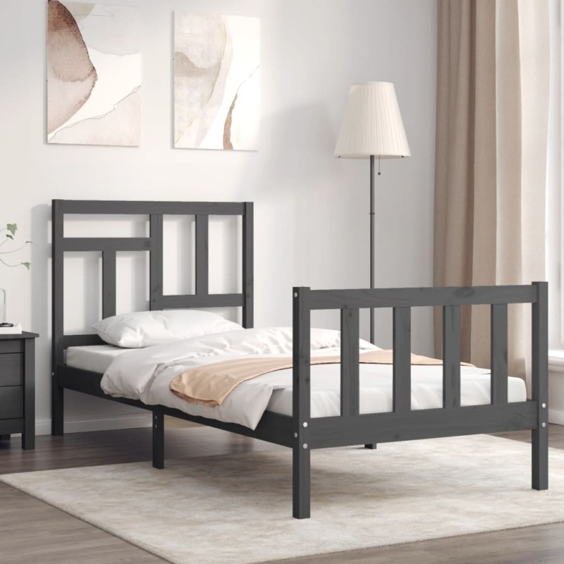 vidaXL Massivholzbett mit Kopfteil Grau vidaXL Massivholzbett mit Kopfteil Grau