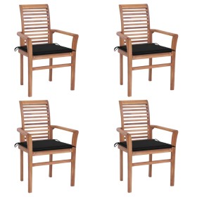 vidaXL Essstühle 4 Stk. mit Schwarzen Kissen Massivholz Teak