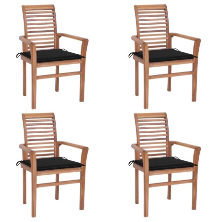 vidaXL Essstühle 4 Stk. mit Schwarzen Kissen Massivholz Teak