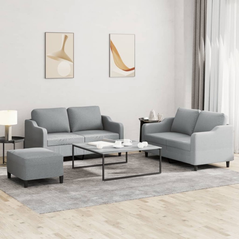 vidaXL 3-tlg. Sofagarnitur mit Kissen Hellgrau Stoff vidaXL 3-tlg. Sofagarnitur mit Kissen Hellgrau Stoff