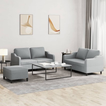 vidaXL 3-tlg. Sofagarnitur mit Kissen Hellgrau Stoff