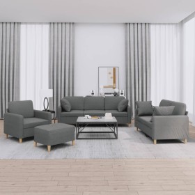 vidaXL 4-tlg. Sofagarnitur mit Kissen Dunkelgrau Stoff