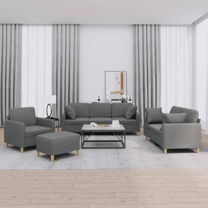 vidaXL 4-tlg. Sofagarnitur mit Kissen Dunkelgrau Stoff vidaXL 4-tlg. Sofagarnitur mit Kissen Dunkelgrau Stoff