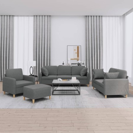 vidaXL 4-tlg. Sofagarnitur mit Kissen Dunkelgrau Stoff