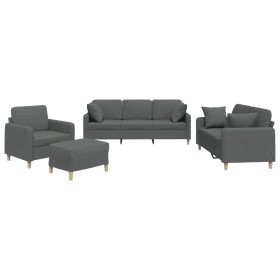 vidaXL 4-tlg. Sofagarnitur mit Kissen Dunkelgrau Stoff