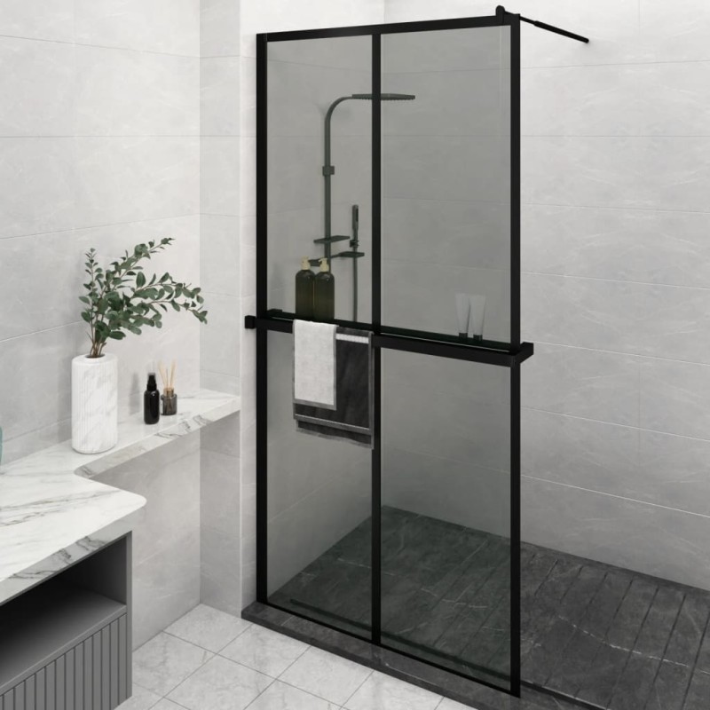 vidaXL Duschwand mit Ablage für Walk-In-Dusche Schwarz 118x190 cm ESG vidaXL Duschwand mit Ablage für Walk-In-Dusche Schwarz 118x190 cm ESG