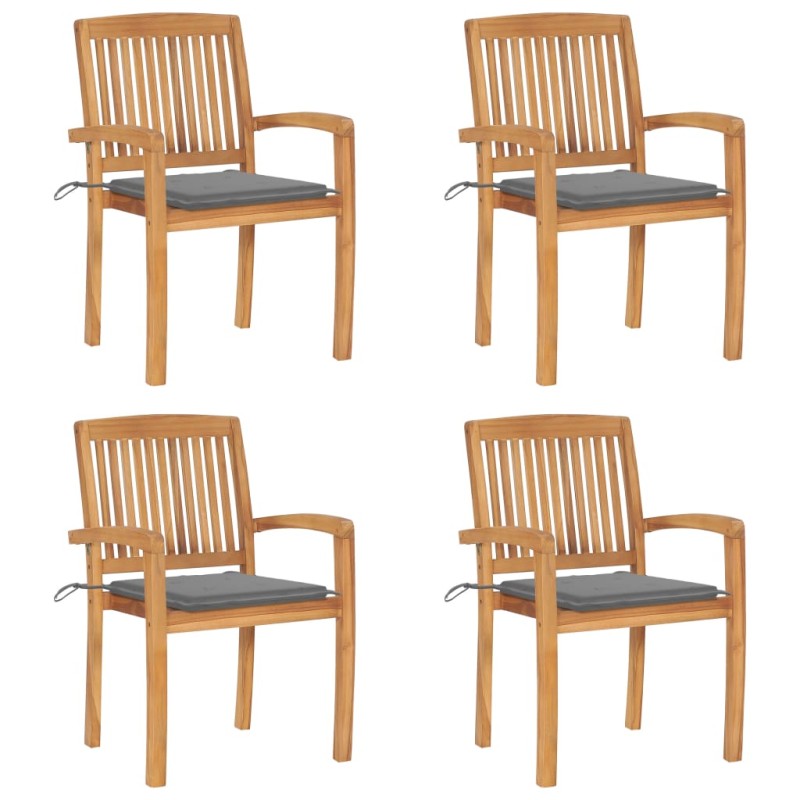 Stapelbare Gartenstühle mit Kissen 4 Stk. Massivholz Teak Stapelbare Gartenstühle mit Kissen 4 Stk. Massivholz Teak