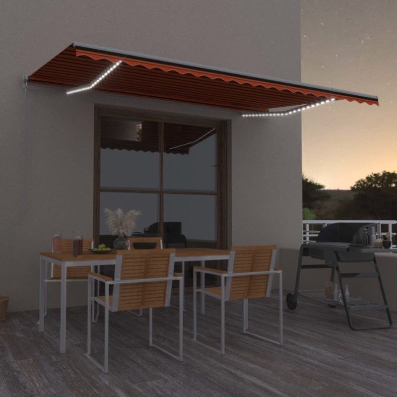 vidaXL Markise Manuell Einziehbar mit LED 500x350 cm Orange und Braun vidaXL Markise Manuell Einziehbar mit LED 500x350 cm Orange und Braun