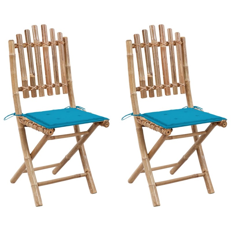 vidaXL Klappbare Gartenstühle 2 Stk. mit Kissen Bambus vidaXL Klappbare Gartenstühle 2 Stk. mit Kissen Bambus