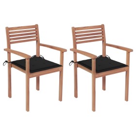 vidaXL Gartenstühle 2 Stk. mit Schwarzen Kissen Massivholz Teak