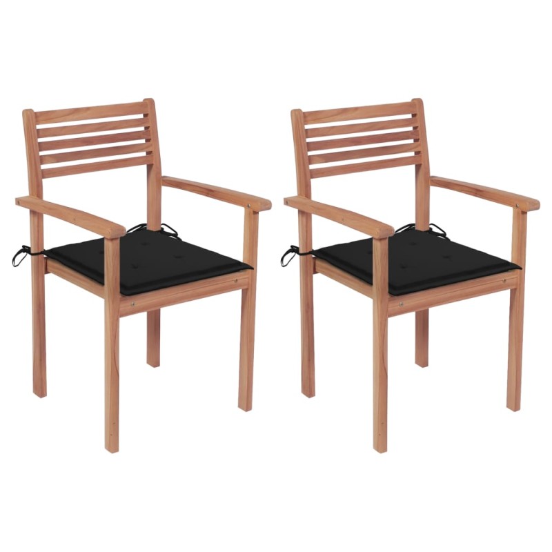 vidaXL Gartenstühle 2 Stk. mit Schwarzen Kissen Massivholz Teak vidaXL Gartenstühle 2 Stk. mit Schwarzen Kissen Massivholz Teak