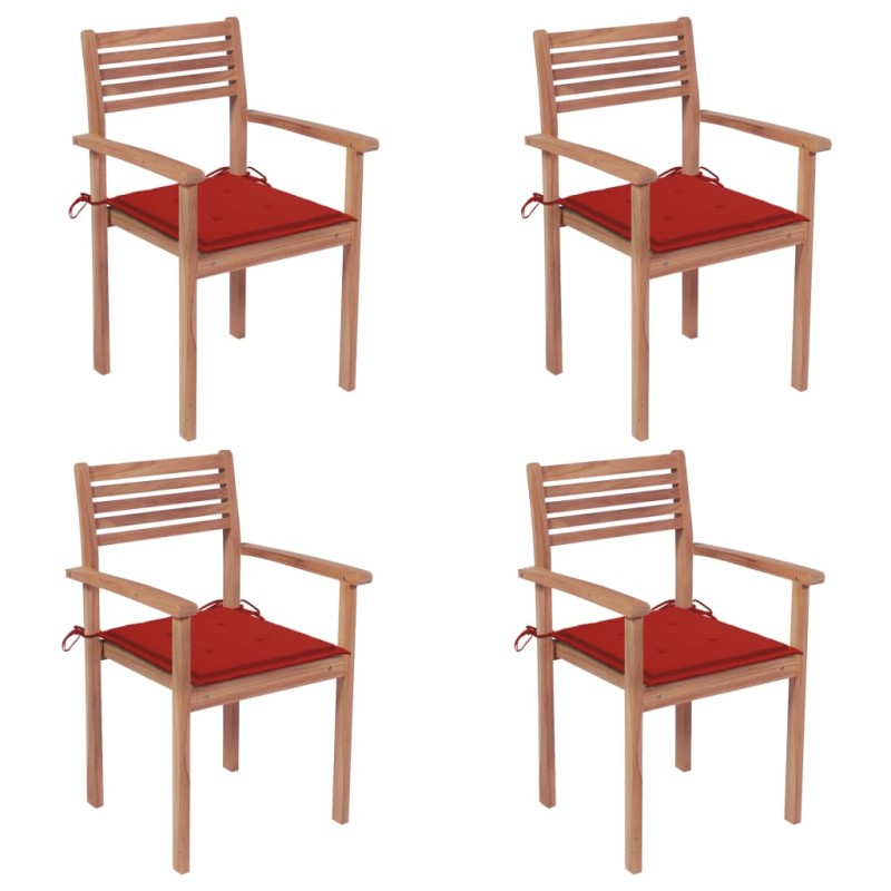 vidaXL Gartenstühle 4 Stk. mit Roten Kissen Massivholz Teak vidaXL Gartenstühle 4 Stk. mit Roten Kissen Massivholz Teak