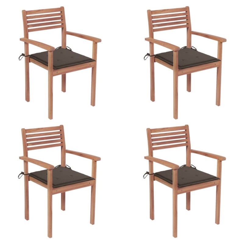 vidaXL Gartenstühle 4 Stk. mit Taupe Kissen Massivholz Teak vidaXL Gartenstühle 4 Stk. mit Taupe Kissen Massivholz Teak