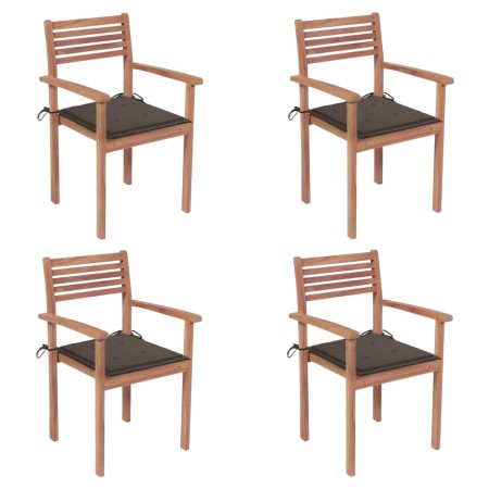 vidaXL Gartenstühle 4 Stk. mit Taupe Kissen Massivholz Teak