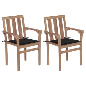 vidaXL Gartenstühle 2 Stk. mit Schwarzen Kissen Teak Massivholz 