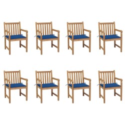 Gartenstühle 8 Stk. mit Königsblauen Kissen Teak Massivholz