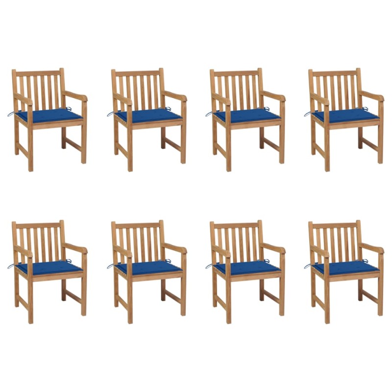 Gartenstühle 8 Stk. mit Königsblauen Kissen Teak Massivholz Gartenstühle 8 Stk. mit Königsblauen Kissen Teak Massivholz