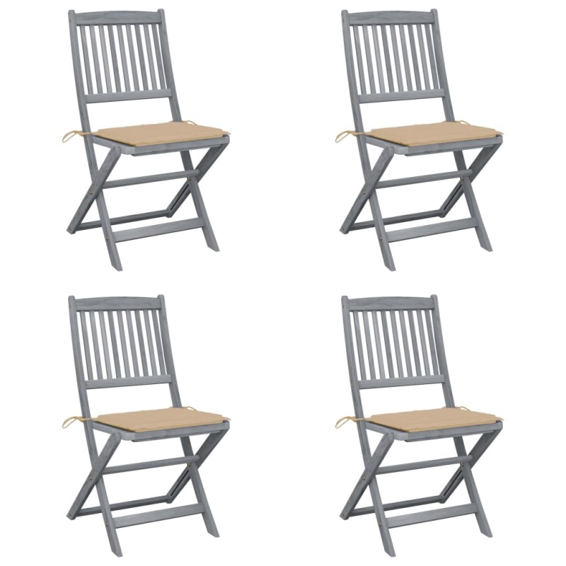 vidaXL Klappbare Gartenstühle 4 Stk. mit Kissen Massivholz Akazie vidaXL Klappbare Gartenstühle 4 Stk. mit Kissen Massivholz Akazie