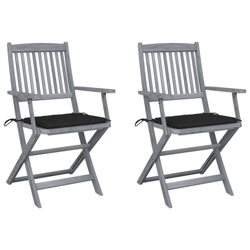 vidaXL Klappbare Gartenstühle 2 Stk. mit Sitzkissen Massivholz Akazie vidaXL Klappbare Gartenstühle 2 Stk. mit Sitzkissen Massivholz Akazie