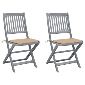 vidaXL Klappbare Gartenstühle 2 Stk. mit Kissen Massivholz Akazie