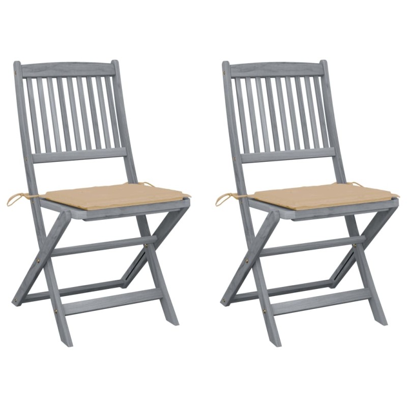 vidaXL Klappbare Gartenstühle 2 Stk. mit Kissen Massivholz Akazie vidaXL Klappbare Gartenstühle 2 Stk. mit Kissen Massivholz Akazie