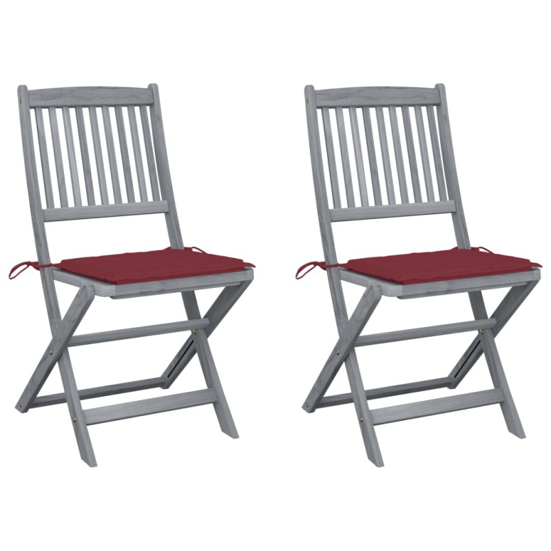 vidaXL Klappbare Gartenstühle 2 Stk. mit Kissen Massivholz Akazie vidaXL Klappbare Gartenstühle 2 Stk. mit Kissen Massivholz Akazie