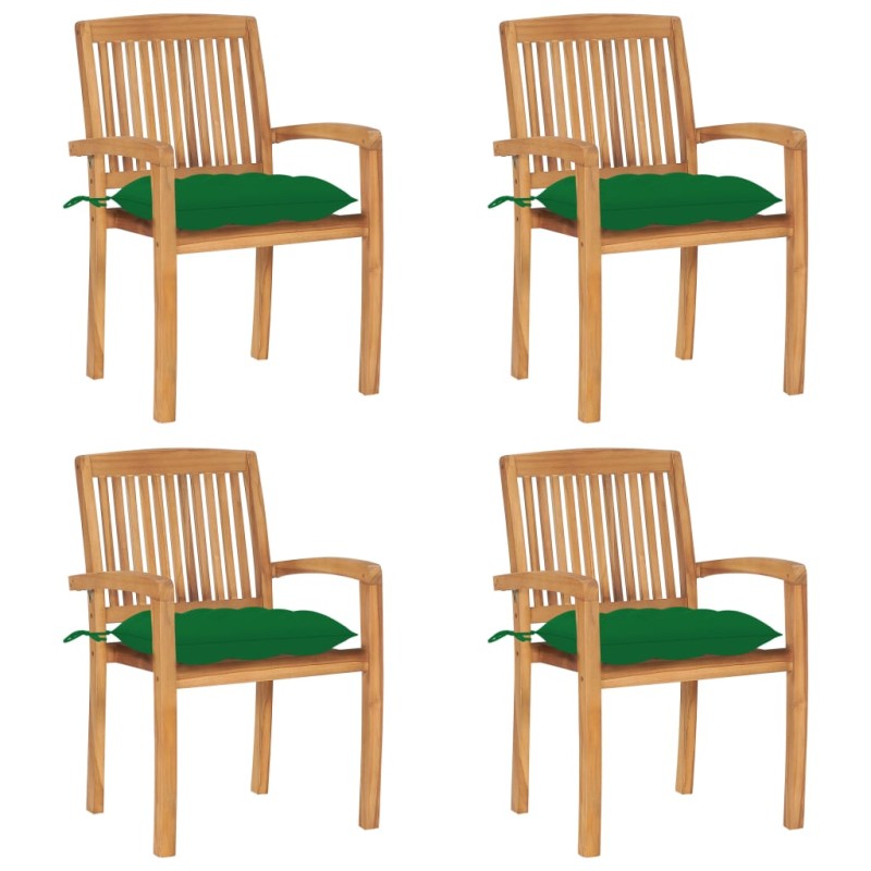 Stapelbare Gartenstühle mit Kissen 4 Stk. Massivholz Teak Stapelbare Gartenstühle mit Kissen 4 Stk. Massivholz Teak