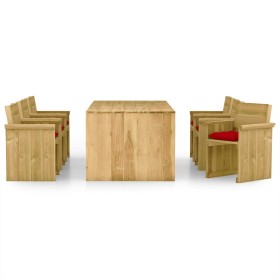 vidaXL 7-tlg. Garten-Essgruppe mit Kissen Imprägniertes Kiefernholz