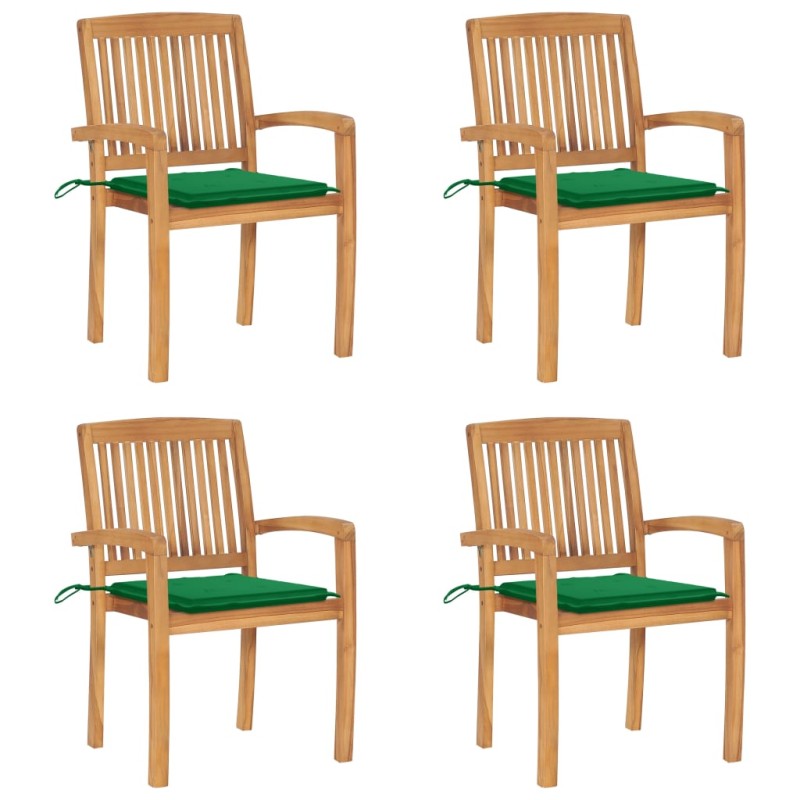 Stapelbare Gartenstühle mit Kissen 4 Stk. Massivholz Teak Stapelbare Gartenstühle mit Kissen 4 Stk. Massivholz Teak