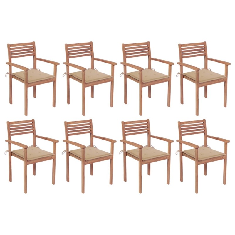 vidaXL Stapelbare Gartenstühle mit Kissen 8 Stk. Massivholz Teak vidaXL Stapelbare Gartenstühle mit Kissen 8 Stk. Massivholz Teak