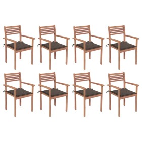vidaXL Stapelbare Gartenstühle mit Kissen 8 Stk. Massivholz Teak