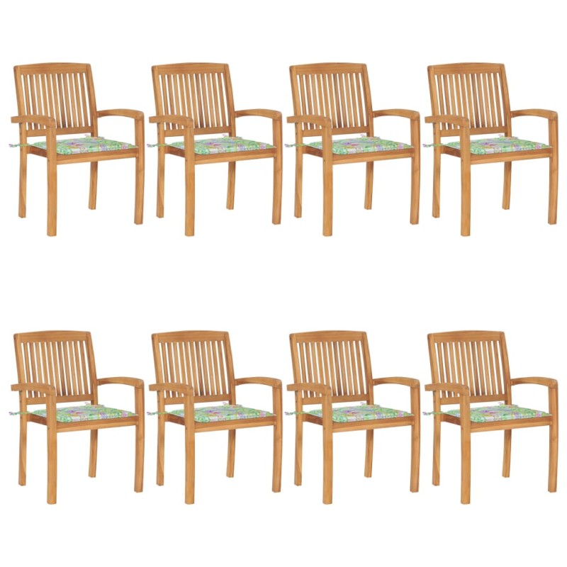 vidaXL Stapelbare Gartenstühle mit Kissen 8 Stk. Massivholz Teak vidaXL Stapelbare Gartenstühle mit Kissen 8 Stk. Massivholz Teak