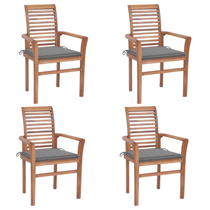 vidaXL Essstühle 4 Stk. mit Grauen Kissen Massivholz Teak vidaXL Essstühle 4 Stk. mit Grauen Kissen Massivholz Teak
