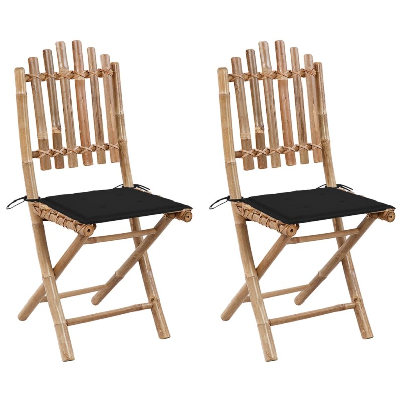 vidaXL Klappbare Gartenstühle 2 Stk. mit Kissen Bambus vidaXL Klappbare Gartenstühle 2 Stk. mit Kissen Bambus