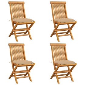 vidaXL Gartenstühle mit Beige Kissen 4 Stk. Massivholz Teak 