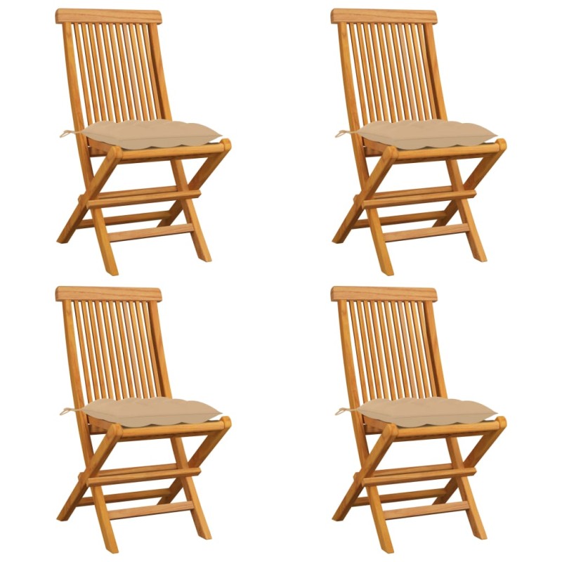 vidaXL Gartenstühle mit Beige Kissen 4 Stk. Massivholz Teak vidaXL Gartenstühle mit Beige Kissen 4 Stk. Massivholz Teak