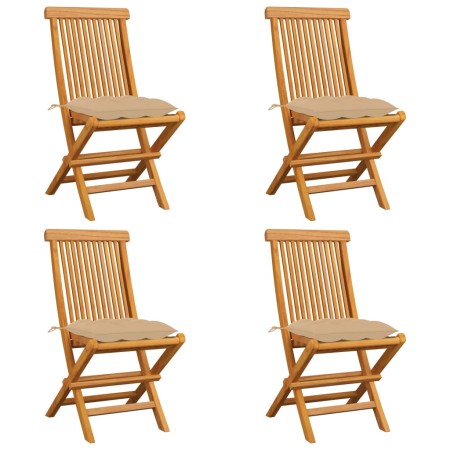 vidaXL Gartenstühle mit Beige Kissen 4 Stk. Massivholz Teak 
