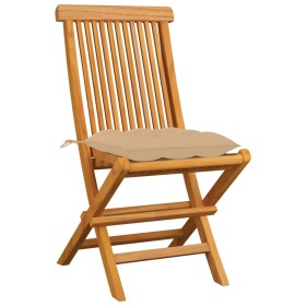 vidaXL Gartenstühle mit Beige Kissen 4 Stk. Massivholz Teak 