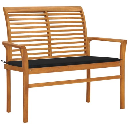 vidaXL Gartenbank mit Schwarzer Auflage 112 cm Massivholz Teak 