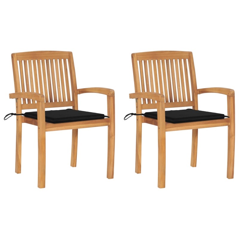 vidaXL Gartenstühle 2 Stk. mit Schwarzen Kissen Massivholz Teak vidaXL Gartenstühle 2 Stk. mit Schwarzen Kissen Massivholz Teak