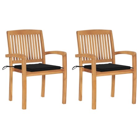 vidaXL Gartenstühle 2 Stk. mit Schwarzen Kissen Massivholz Teak