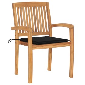 vidaXL Gartenstühle 2 Stk. mit Schwarzen Kissen Massivholz Teak