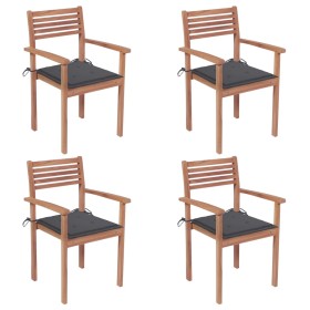 vidaXL Gartenstühle 4 Stk. mit Anthrazit Kissen Massivholz Teak
