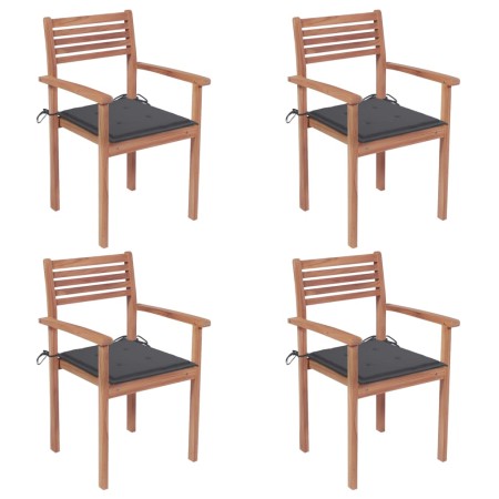 vidaXL Gartenstühle 4 Stk. mit Anthrazit Kissen Massivholz Teak