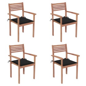 vidaXL Gartenstühle 4 Stk. mit Schwarzen Kissen Massivholz Teak