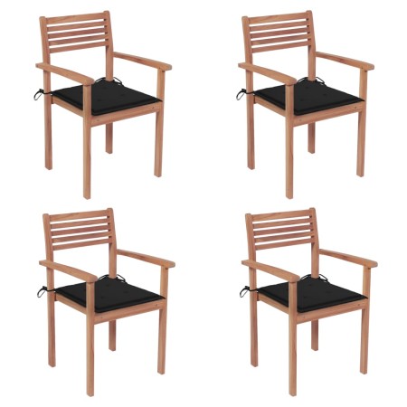 vidaXL Gartenstühle 4 Stk. mit Schwarzen Kissen Massivholz Teak