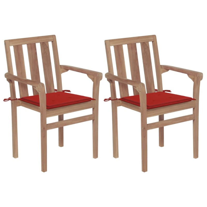 vidaXL Gartenstühle 2 Stk. mit Roten Kissen Teak Massivholz vidaXL Gartenstühle 2 Stk. mit Roten Kissen Teak Massivholz