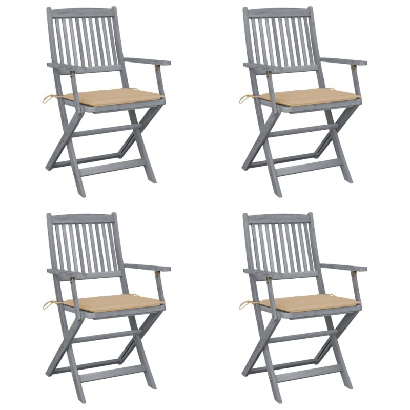 vidaXL Klappbare Gartenstühle 4 Stk. mit Sitzkissen Massivholz Akazie vidaXL Klappbare Gartenstühle 4 Stk. mit Sitzkissen Massivholz Akazie